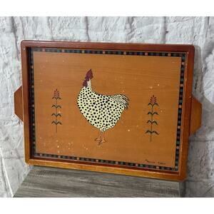 Vintage Warren Kimble Wood Serving Tray Rooster Corn